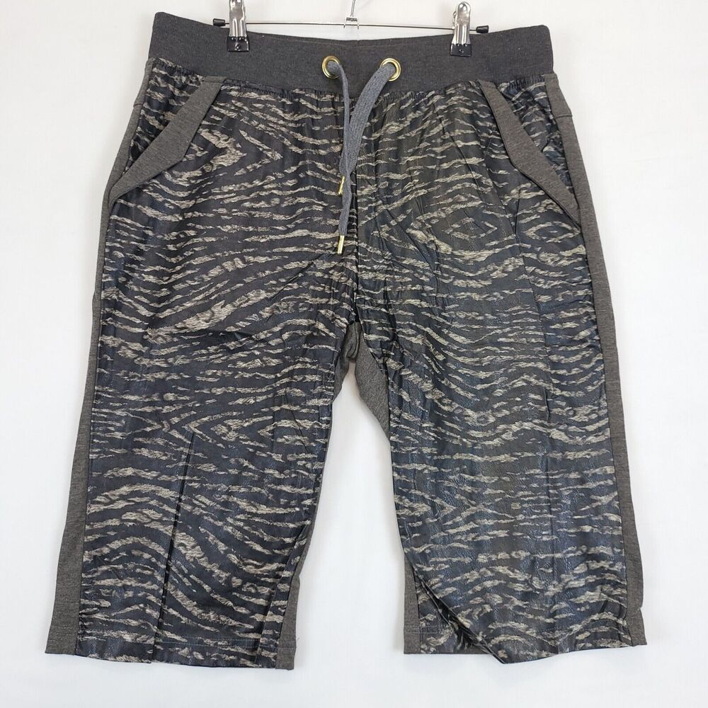 Riflessi Tiger Print Faux Leather Front Pull On Drawstring Shorts‎ Men L Gray